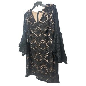 MSK Black Sheath Dress with Bell Sleeves and V-Neck